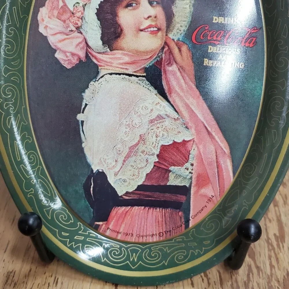 Vintage 1973 Coca Cola Mini Tin Tip Trays Oval Coke Girls Advertising Lot of 3